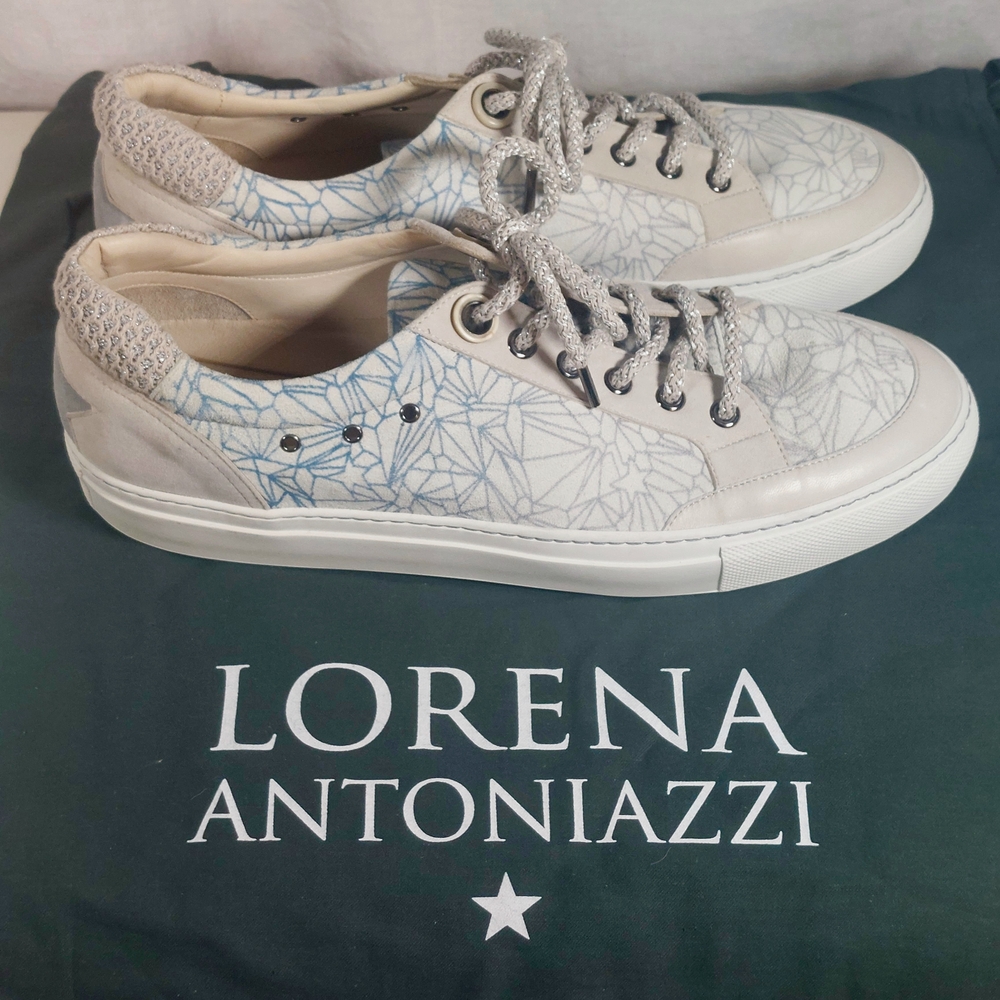 Lorena Antoniazzi Geo-Patterned Cream Suede Low-top Sneakers, EU41, NIB